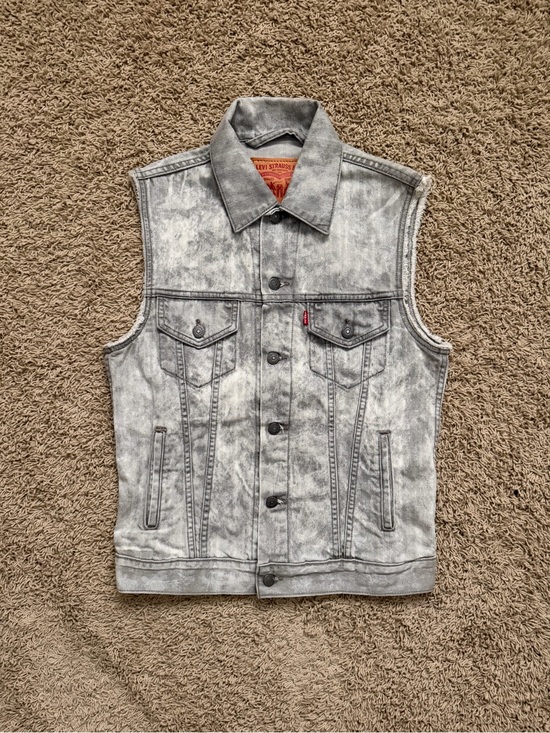 Levi's Other - Levi's Jean Trucker Vest Sz Small Gray Acid Wash Distressed Biker Grunge Western